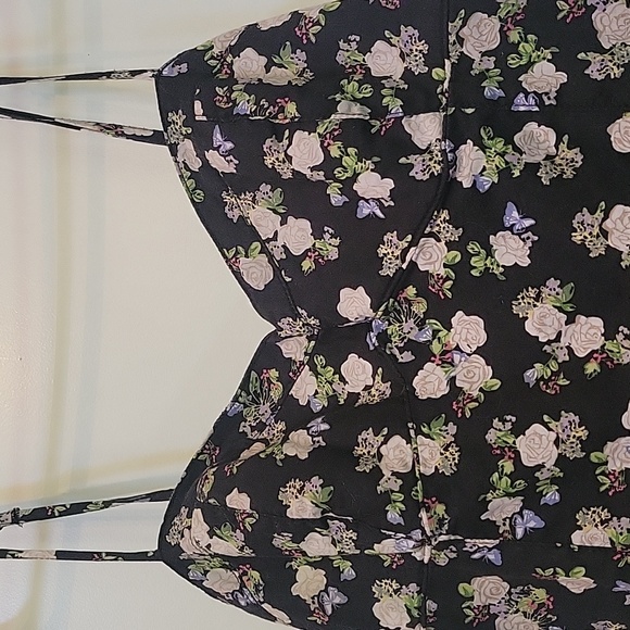 Women Size 6 Dress Black Ivory Floral Butterflies Spaghetti Strap H & M DIVIDED - Picture 2 of 10